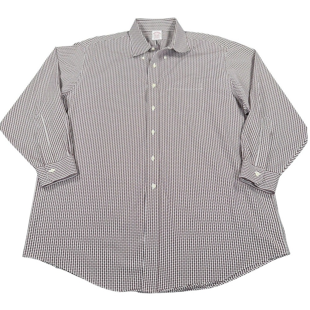 Brooks Brothers Button Down Mens 17.5 33‎ Burgundy Excellent Gingham Madison Fit
